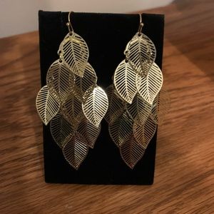 Gold Feather Light Earrings, New Never Worn, Not In Box